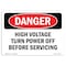 Signmission OSHA Danger Sign, 7" Height, 10" Width, High Voltage Turn Power Off Before Servicing, Landscape OS-DS-D-710-L-1961 - alternate 1
